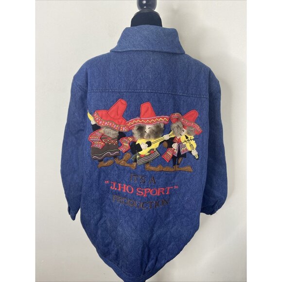 Vintage Joseph Ho Quilted Denim Mariachi Band Mexican 3D Coat Woman XL Loud 80s - Picture 1 of 10